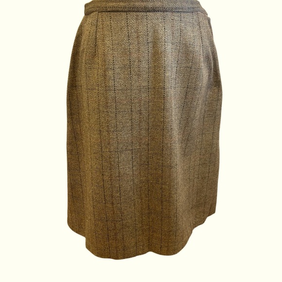 Vintage 70s Wool A-Line Skirt: Tan Brown Menswear Check, Size Medium - Picture 1 of 16